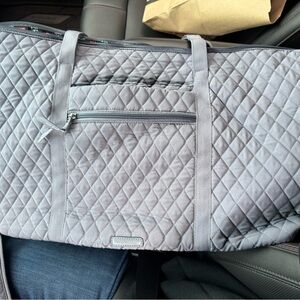 Vera Bradley Deluxe Travel Tote in Carbon Gray with Rose Print Interior - NWT